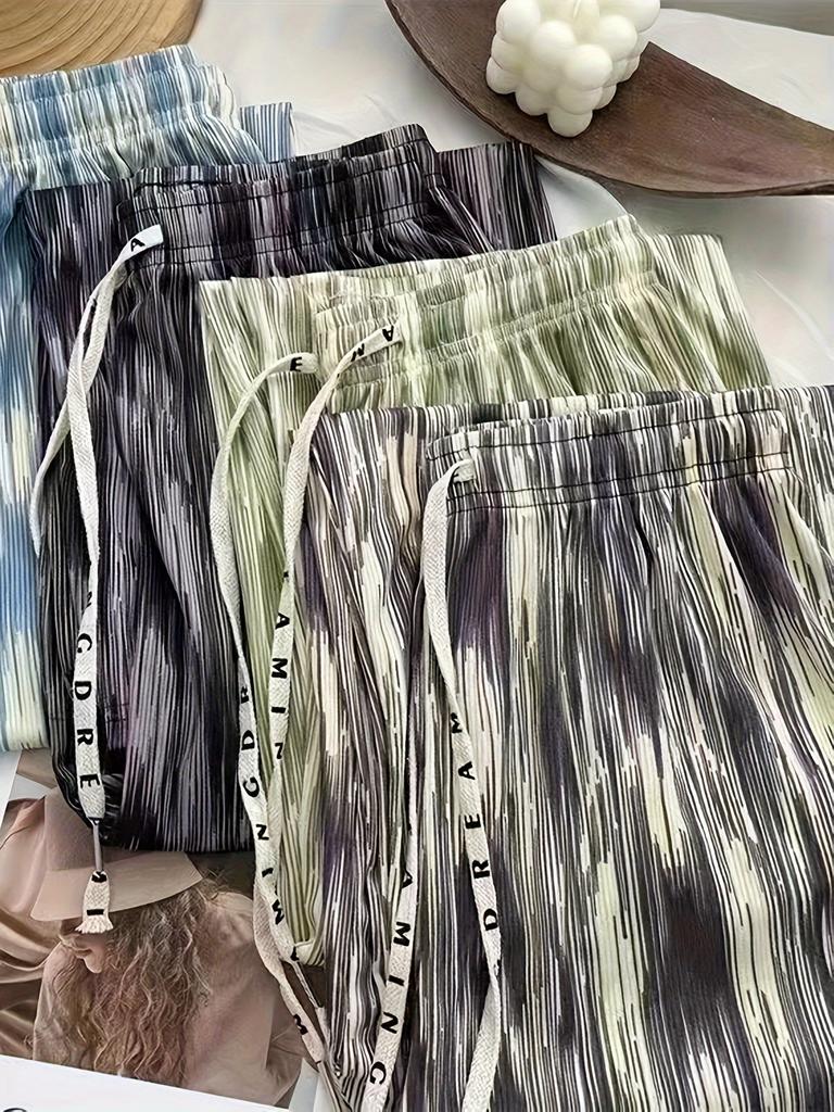 Batik-Hose im Vintage-Stil für Damen mit weitem Bein, lockere, schlankmachende Freizeithose aus Eisseide, bequeme, kühle Freizeit- und Sporthose, eleganter Stil