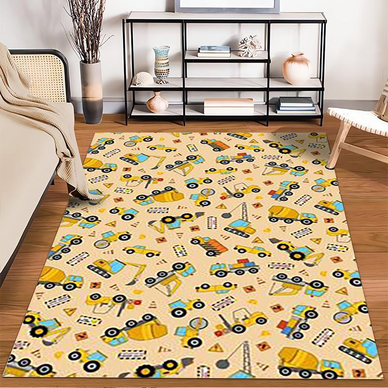 Construction Vehicles Pattern Carpet for Kids - Cute Yellow Design Rug Suitable for Use As an Anti-slip for Living Room Bedroom Sofas