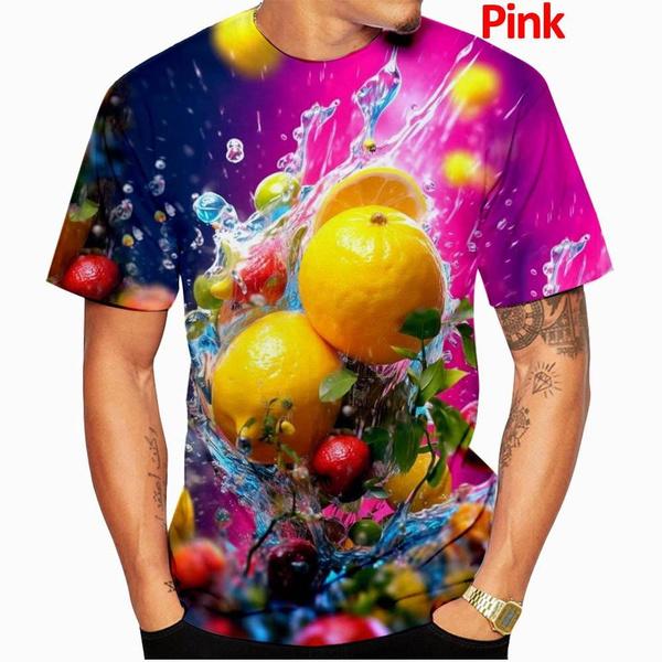 Summer Round Neck Funny Fruit Pattern 3D Print Top Fashionable Casual Short Sleeved Men's T-shirts