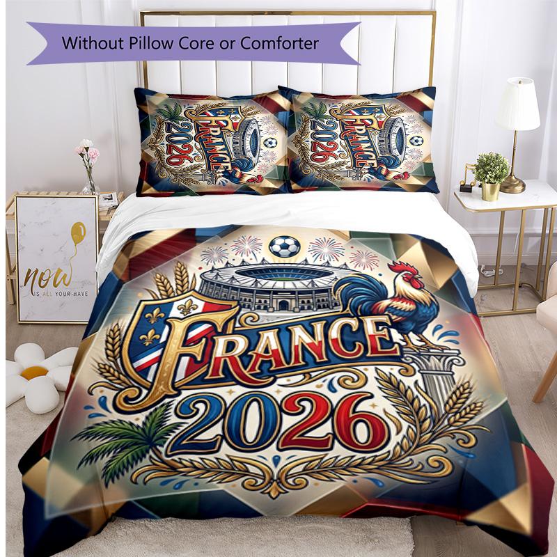 France Football Printed Bedding 3 Piece Set Cozy Breathable Bed Cover Set as Housewarming Holiday Gift