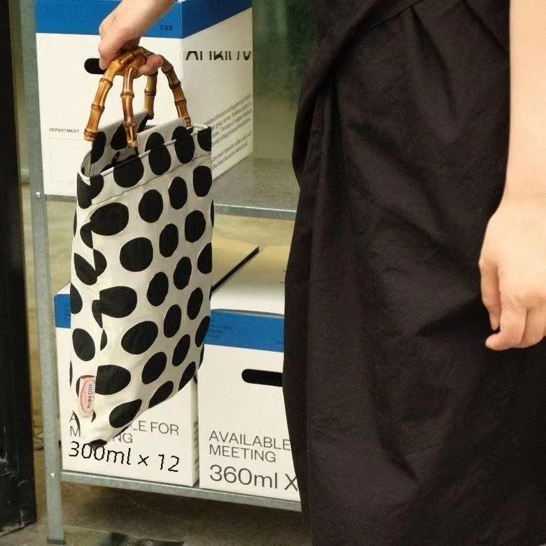 Black & Beige Polka Dot Retro Bamboo Handbag with Double Layers