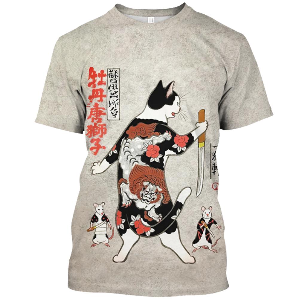 Men's T Shirt Cartoon Anime Cat Graphic 3D Print T-shirts Casual Loose Short Sleeve Tees Oversized Men Clothing Tops Outdoor New