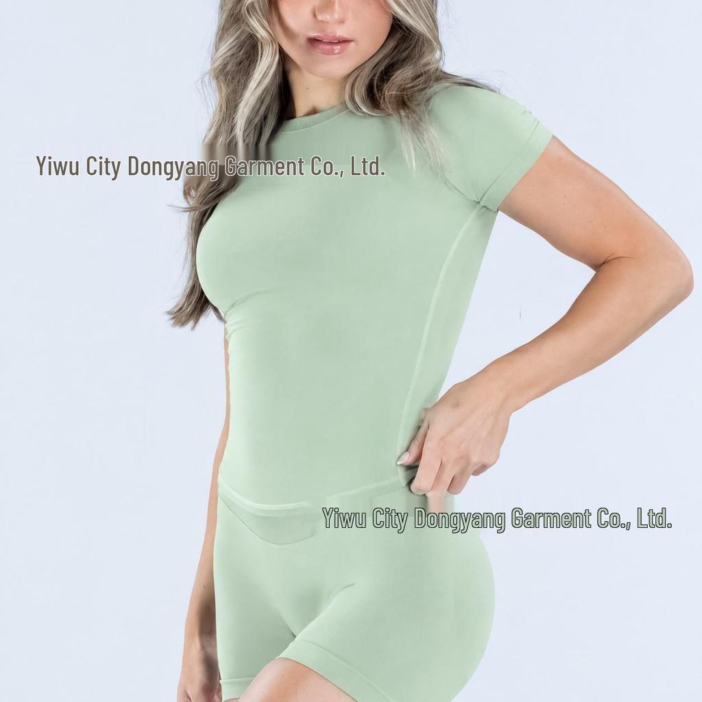 Seamless High-Stretch Yoga T-Shirt - Breathable, Body-Shaping, Short Sleeve for Running, Fitness, Sports