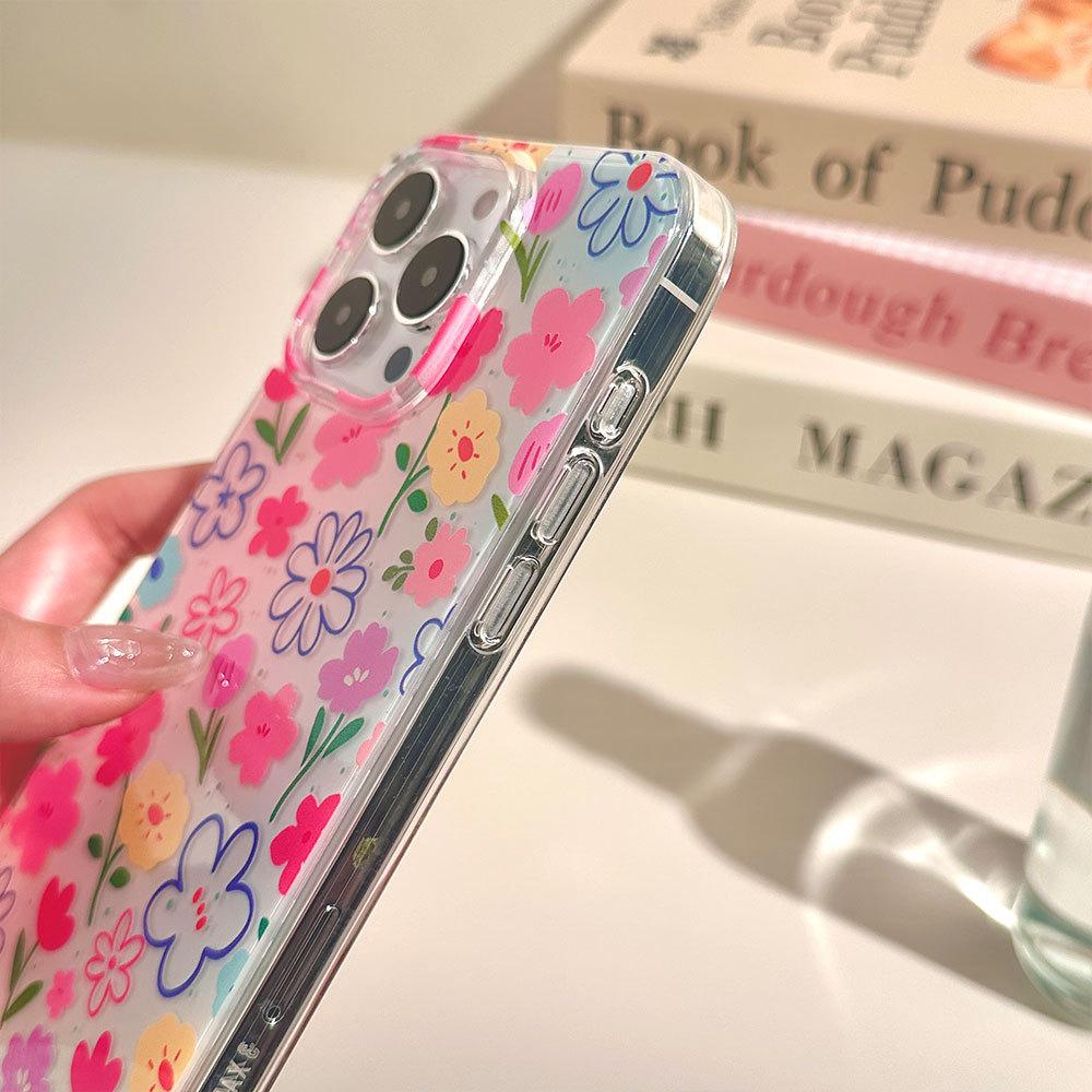 Applicable To Apple 16pro Full Screen Flower Mobile Phone Case Iphone15 Full Inclusive IMD Cartoon Lanyard Protective Cover 14 Women