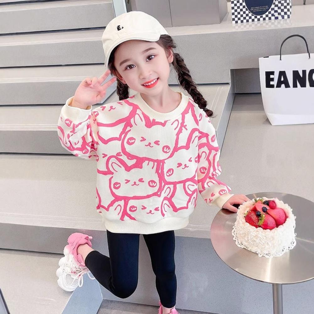 Girls Fashionable Loose Long Sleeve Sweatshirt Stylish Kids Casual Top for Spring and Autumn