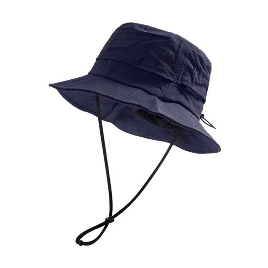 Bucket Hat Foldable Quick-Dry Breathable Mesh Fisherman Hat with Wide Brim Adjustable Windproof Rope Sun Protection Hat