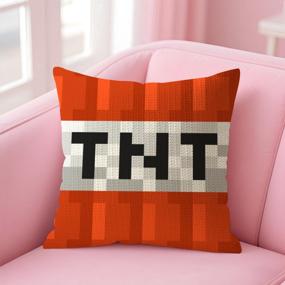 Game T-Tnt Block Explosion Pillow Case Natural Linen Organic Fabric Double-Sided Printing Sofa Home Decor Gift Cushion Cover