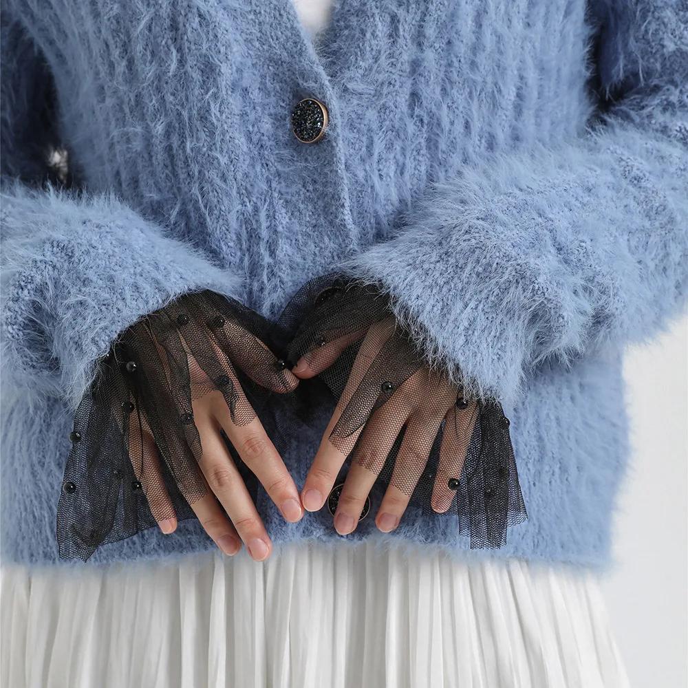 

Women Sweet Detachable Sleeves Cuffs Embroidery Lace Layer Ruffles Fake Sleeves Elastic Wrist Pleated Wristband False Cuff One Size