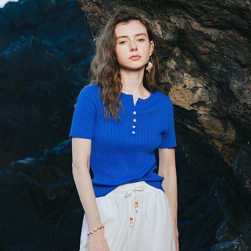 Women's Shimmering Slim Fit Short Sleeve Knit Top
