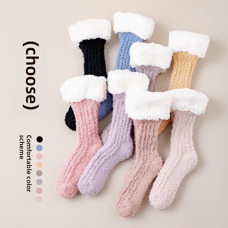 Coral Velvet Socks Women's Winter Plus Velvet Thick Warm Floor Socks Home Sleep Plush Autumn Winter Snow Moon Socks