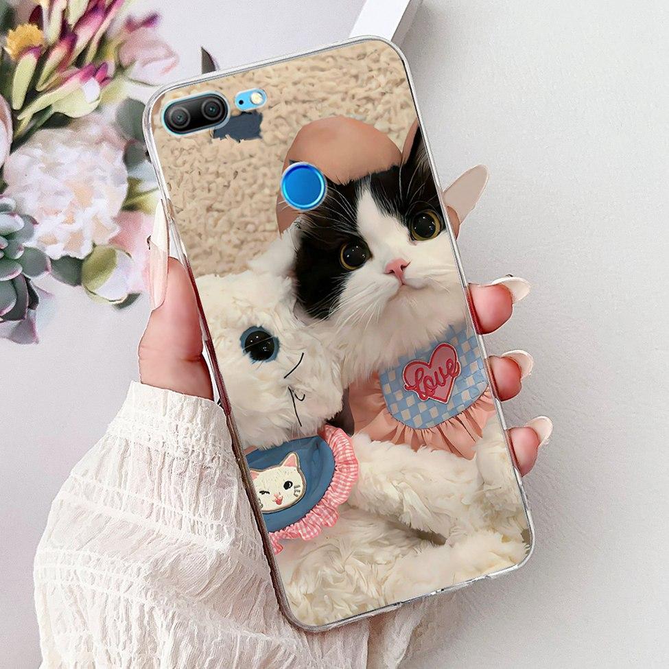 Clear For Honor 9 Lite Case Cute Cat Luxury Fashion Flowers Cool Boys Soft Bumper Cover For Honor 9Lite LLD-L21 Phone Case 5.65"