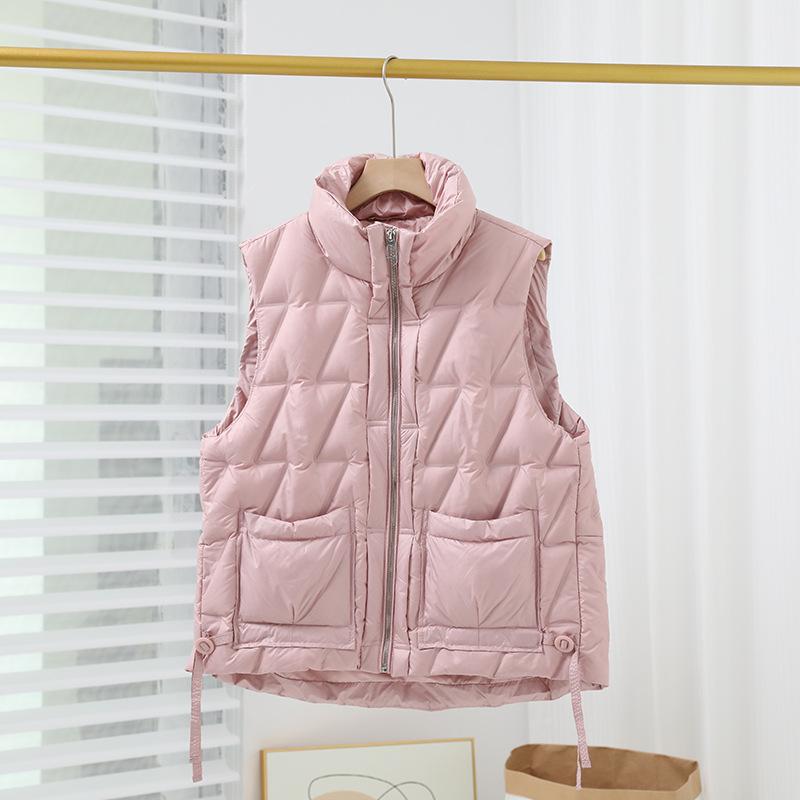 Autumn and winter new stand-up collar white duck down light down jacket vest women's casual solid color vest vest jacket tide