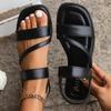 Nové dámské gladiátorky plus size - nastavitelné elastické pásky, ploché sandály, všestranná plážová neformální obuv se širokým designem pro celodenní pohodlí