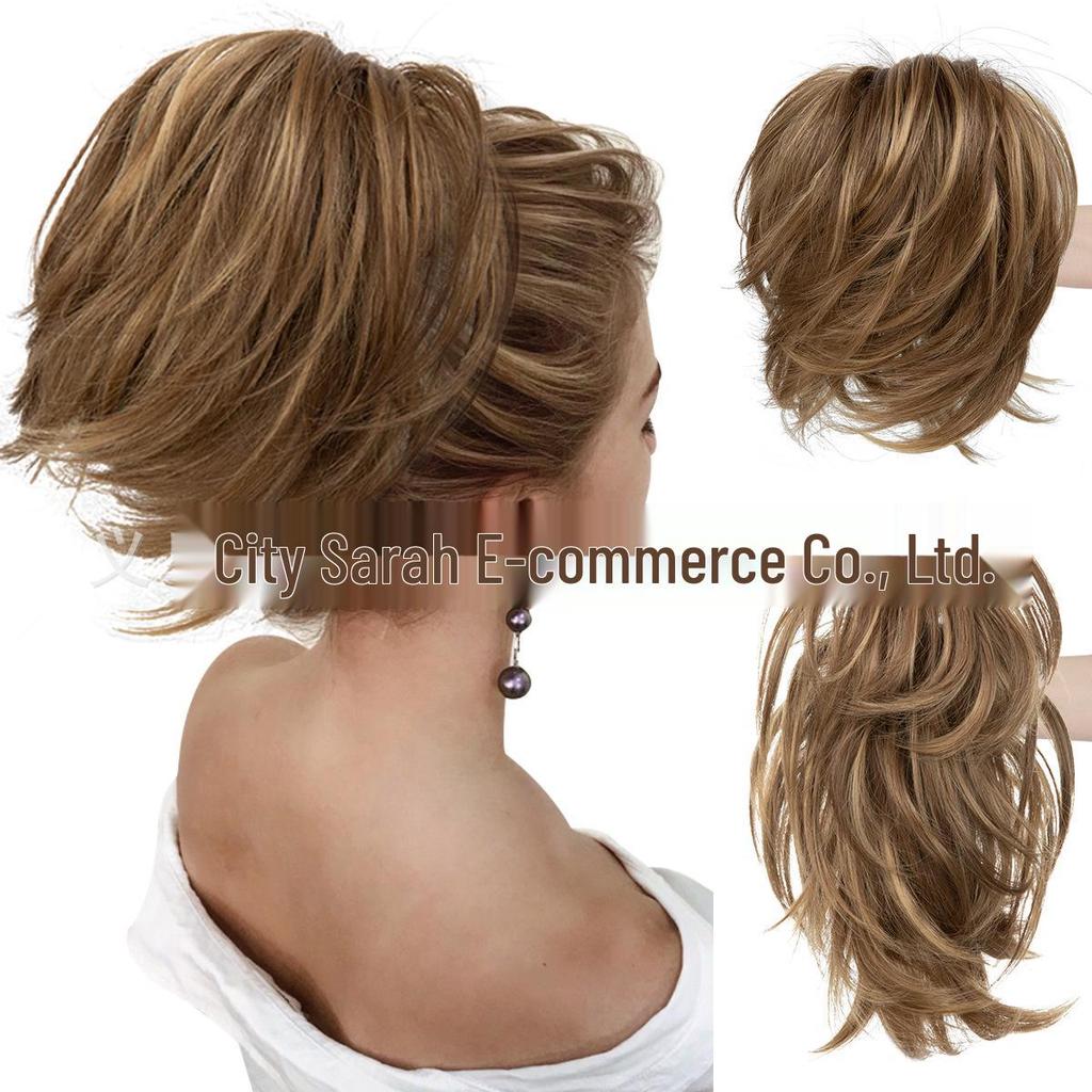 Adjustable High-Temperature Silk Short Curly Clip-On Ponytail Wig for Women