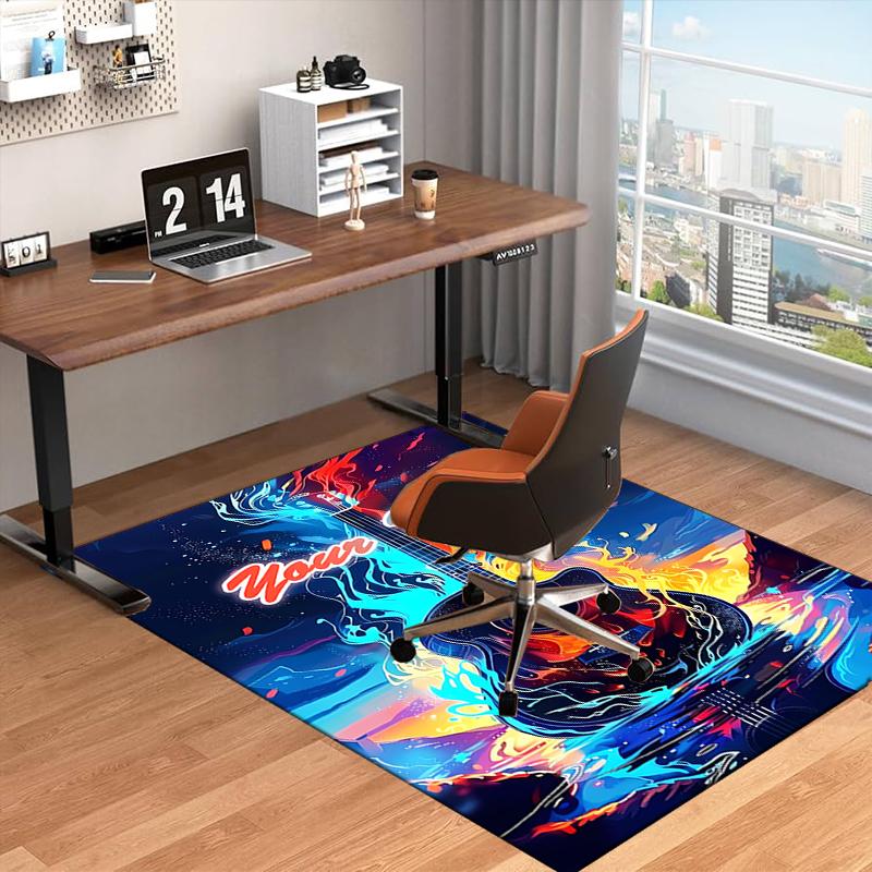 1PC Custom Name Guitar Flames Artwork Theme Floor Mat Ideal for Living Room, Game Rooms, Office, Bedroom Floor Mat Playful Design