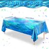 3 Pcs Iridescent Waves Tablecloths - Disposable Plastic Ocean Blue Table Cloth Rectangle Table Covers for Under the Sea Beach Surf Pool Party