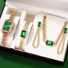 No gift box, new and small group temperament bracelet watch square quartz watch   inlaid jewelry 4 pieces set