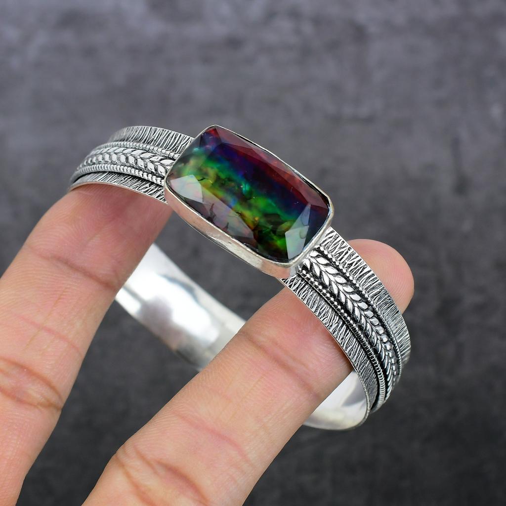 Mystic Topaz Handmade 925 Sterling Silver Cuff Bangle Adjustable U8c50