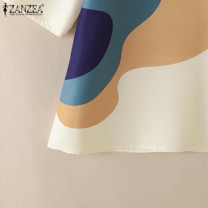 ZANZEA Women Summer Round Neck Short Sleeve Colorblock Blouses