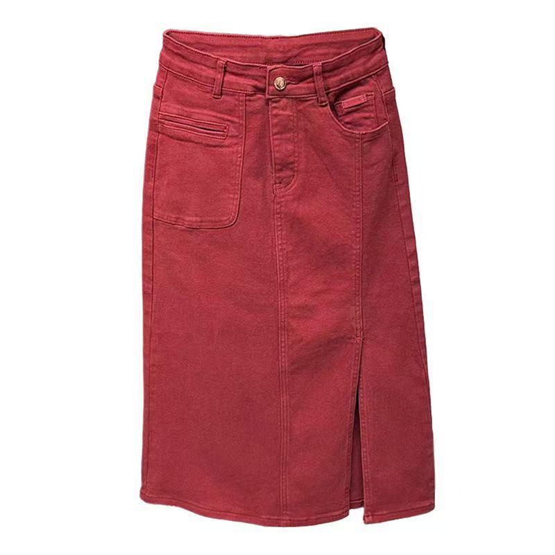 

Women s High Waist Black Denim Side Split A-line Skirt - Plus Size, Slim Fit, 2025 Spring/Summer Collection XXXL