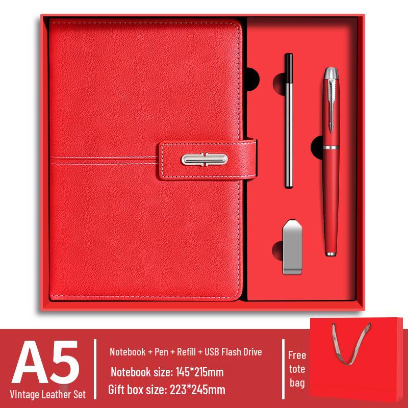 Customizable Business Notebook Gift Set with Logo: Includes Notebook, Pen, and USB Drive - Ideal for Company Meetings and Souvenirs.