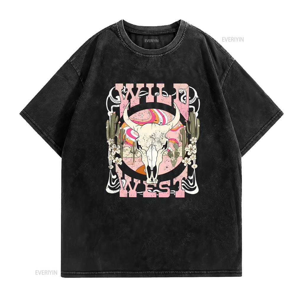 Country Concert T Shirt Wild West Cute Cowgirl Western Vibes Oversized for Women Vintage Washed Stretched Top For Everyday Wear