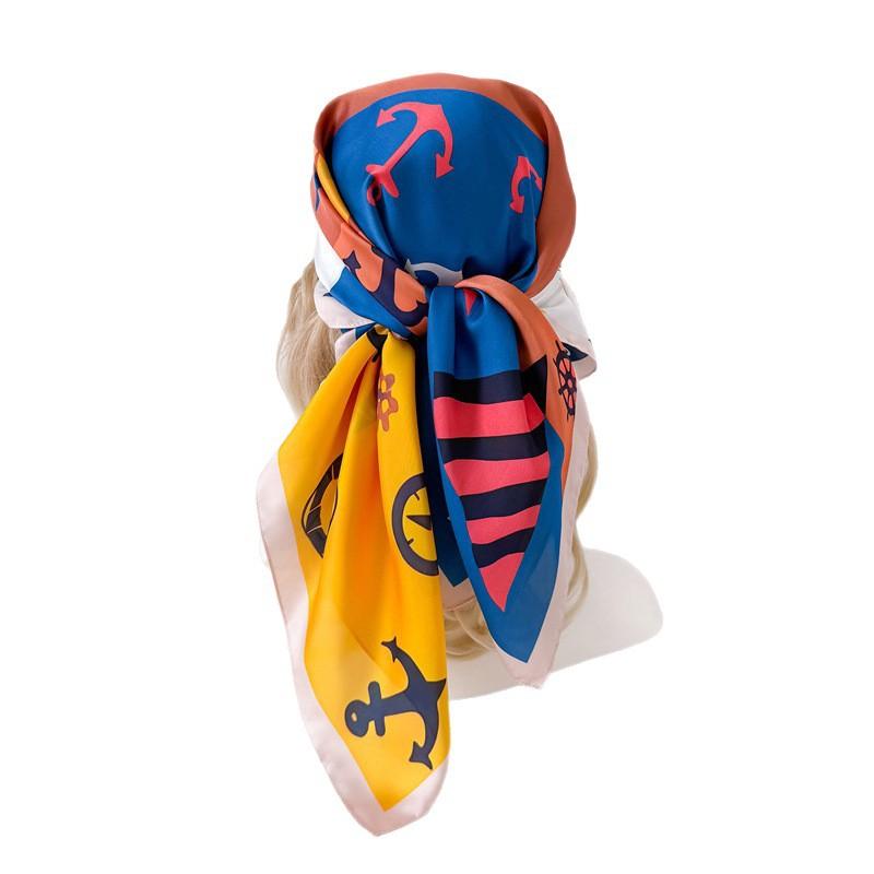 New nautical anchor simulation silk high-end large square scarf silk scarf printed shawl decorative scarf sunscreen headscarf scarf