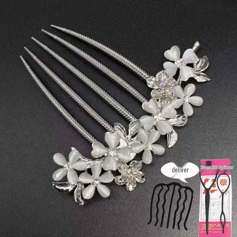 Korean Rhinestone Cat's Eye Flower Hair Comb Hairpin Clip Hair Accessory
