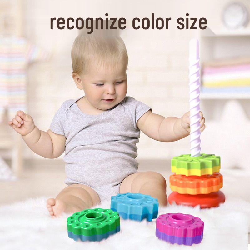 Yiying Cognitive Rainbow Rotating Tower Toy for Toddlers - Educational Geometric Stacking & Spinning Rings