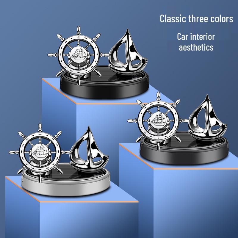 Solar Rotating Ship's Wheel Car Ornament - Aromatherapy Perfume 'May Your Future Be Bright'