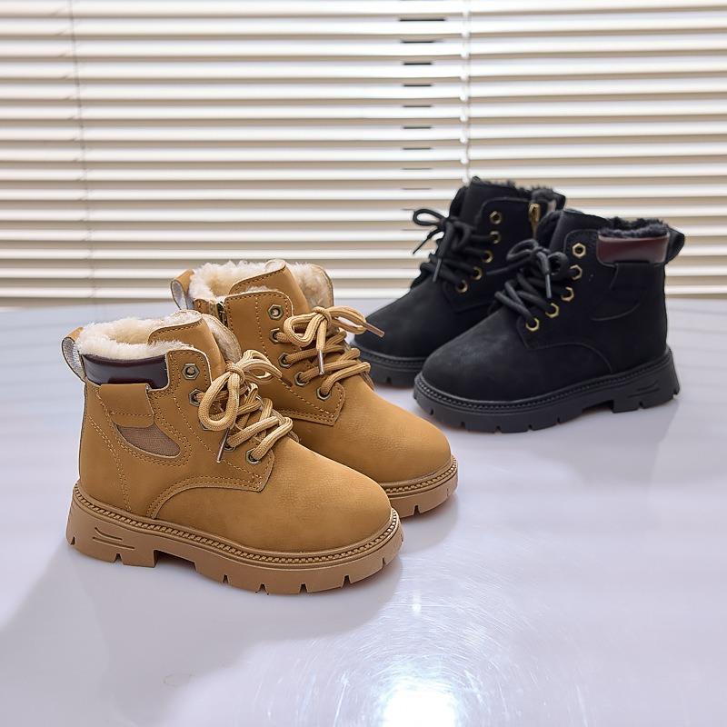 Autumn and Winter Fashion Children's Martin Boots, Girls' Boots, Boys' Cotton Boots, Fleece-lined Yellow Boots, Warm Cotton Shoes
