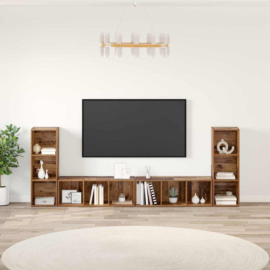 TV Cabinet Set 4 Pcs Reclaimed Wood Look 37 X 35 X 107 Cm Engineered Wood