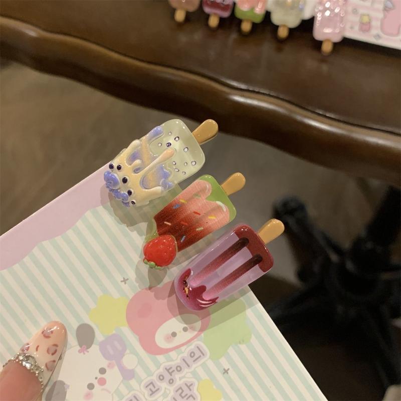 1/3/5/10Pcs Kawaii 3D Popsicle Hair Clips Cute Resin Ice Cream Hairpins Summer Sweet Bangs Clip Girls Hair Accessories