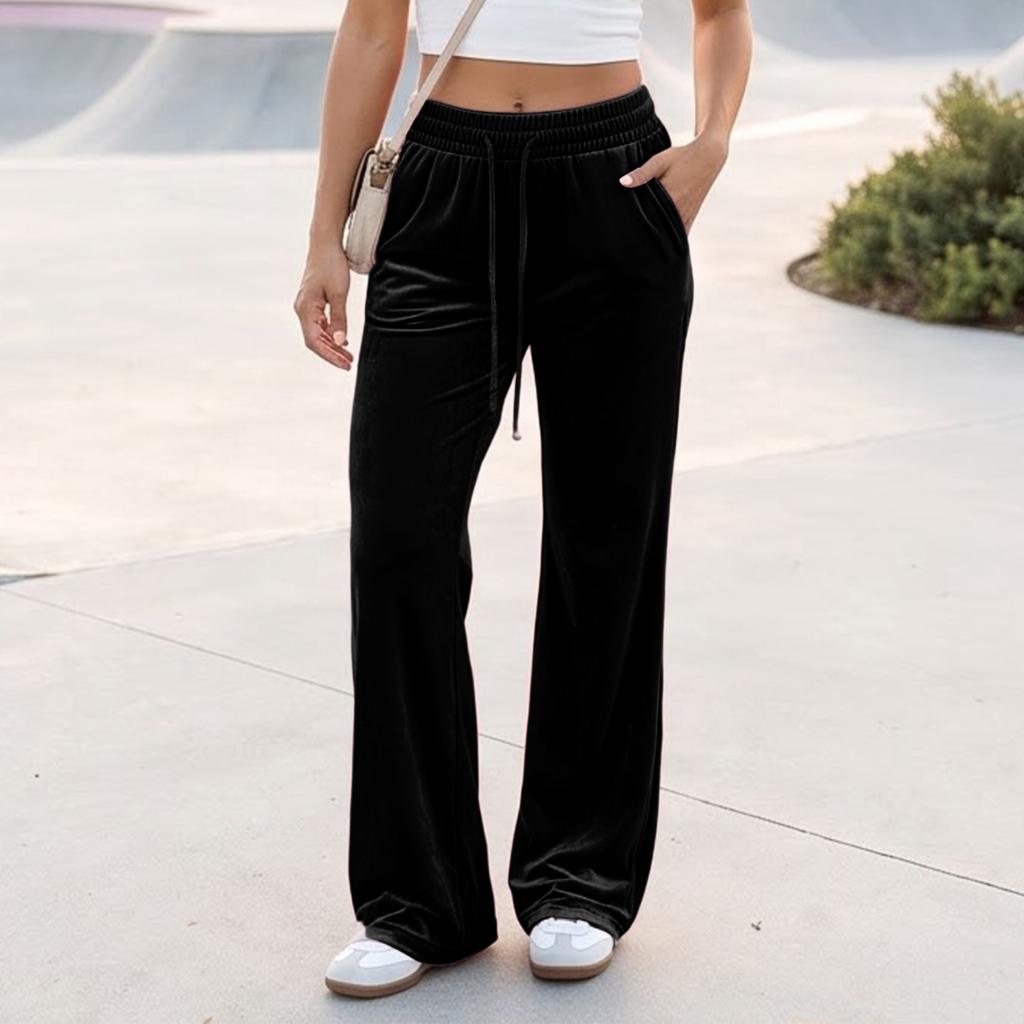 Women's Fashion High Waist Flare Pants, Casual Korean Velvet Trousers