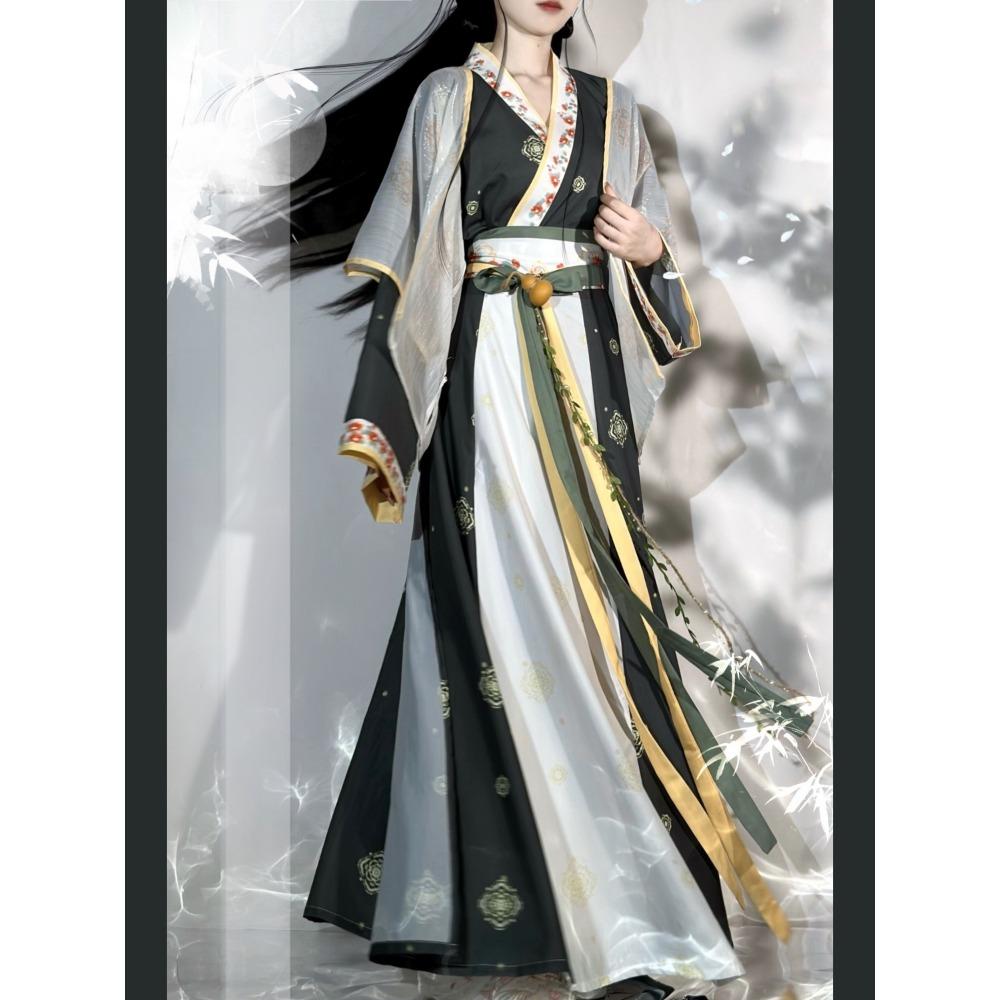 Chinese Wei Jin Dynasty Style Waist Length Hanfu Women's Cross Collar Suit