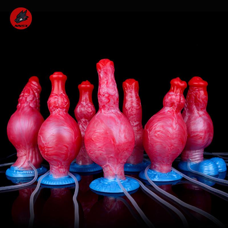 Dragon Flame Inflatable Silicone Dildo with Water Spray and Dog Knot Design for Women
