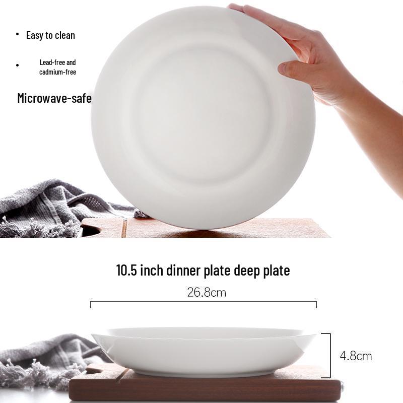 6-piece White Porcelain Deep Dinner Plate Set, 6-inch