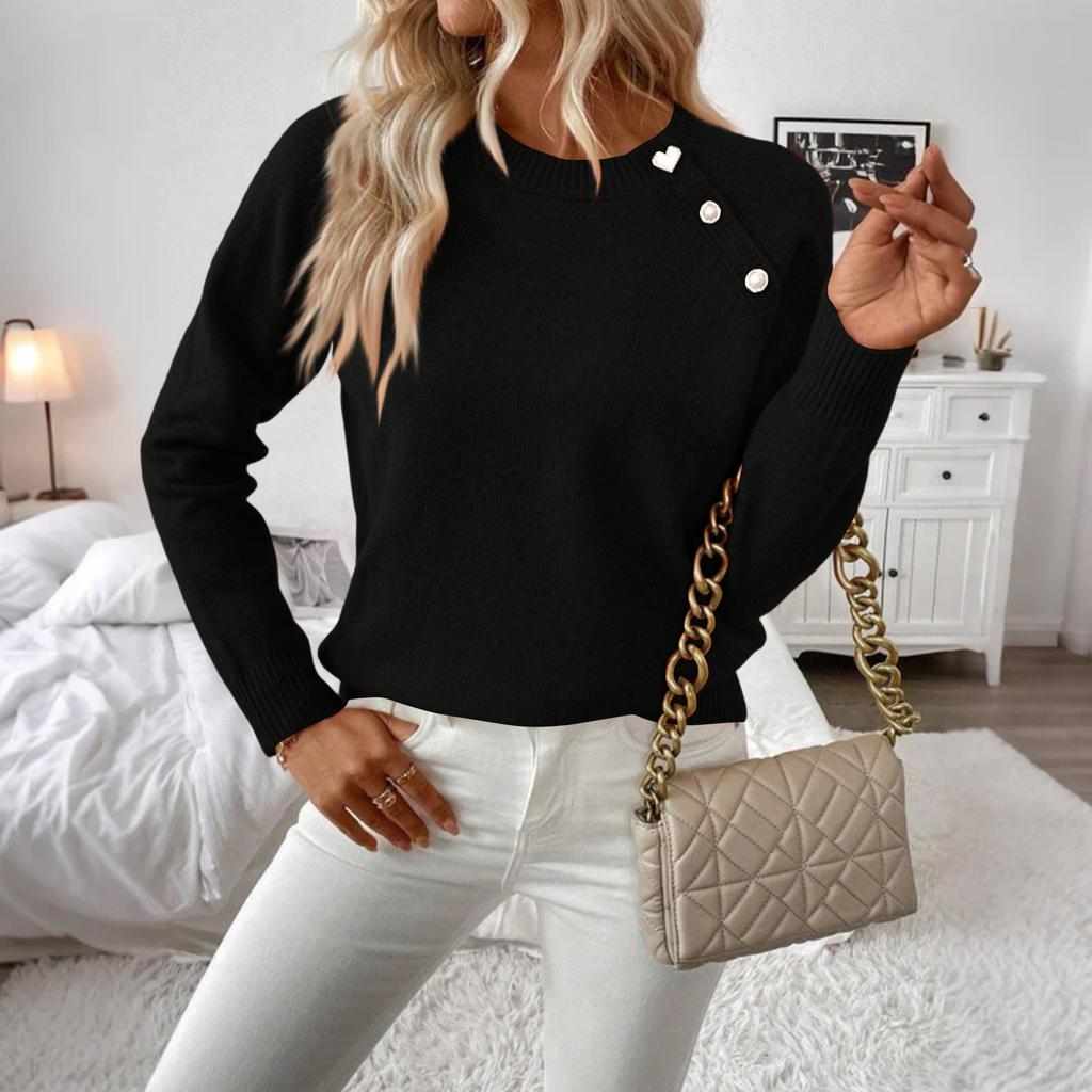 Women's Casual Fashion Long-Sleeved Solid Color Asymmetrical Button-Down Knit Sweater Top