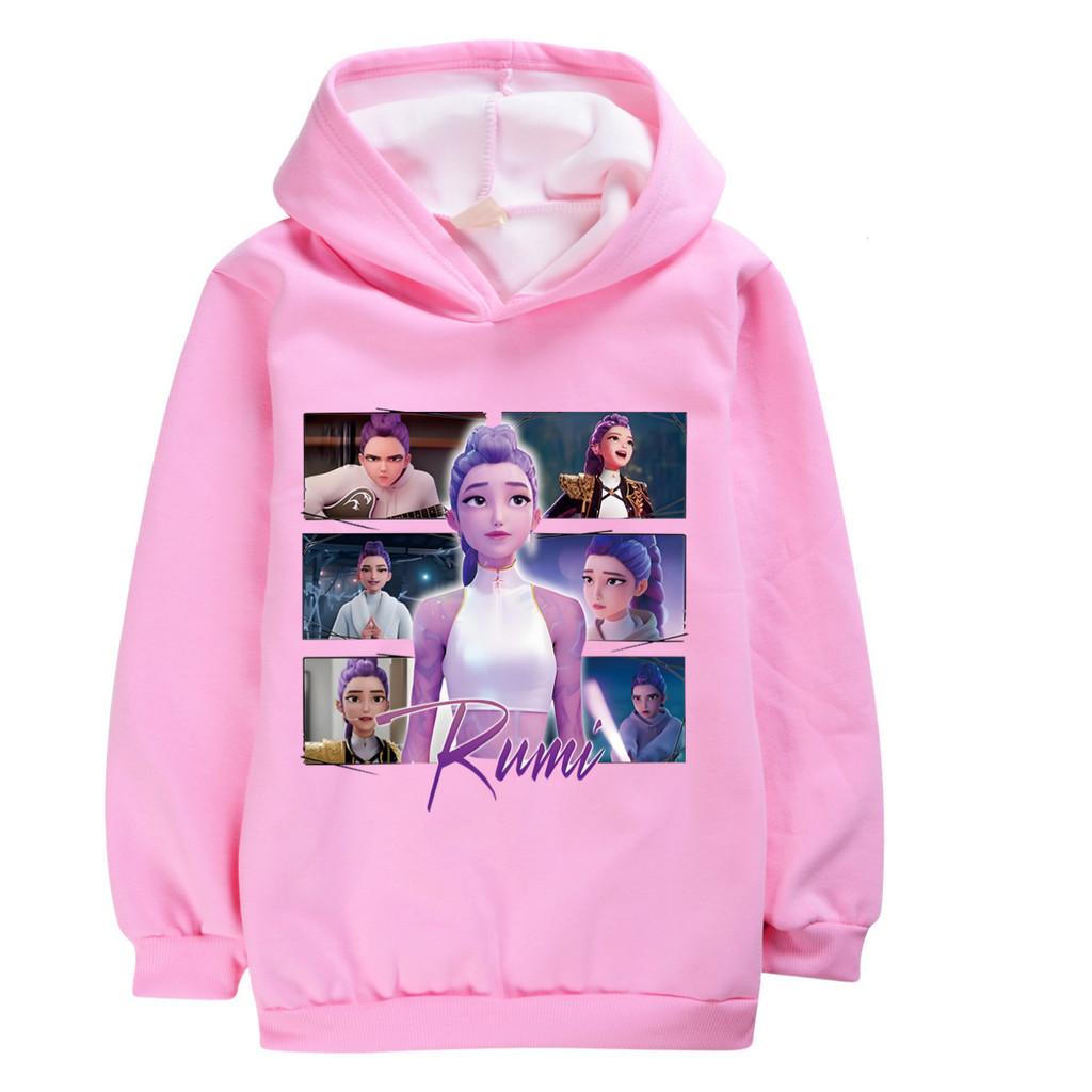 5061 Kids Girls Kpop Rumi Zoey Mira Rumi Print Long Sleeves Velvet Warm Winter Hoodie