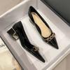 Fashion Women's Summer Footwear Black Shoes for Woman 2025 with Medium Heeled Square Office Pointed Toe Fashion Pumps Spring Mary Jane