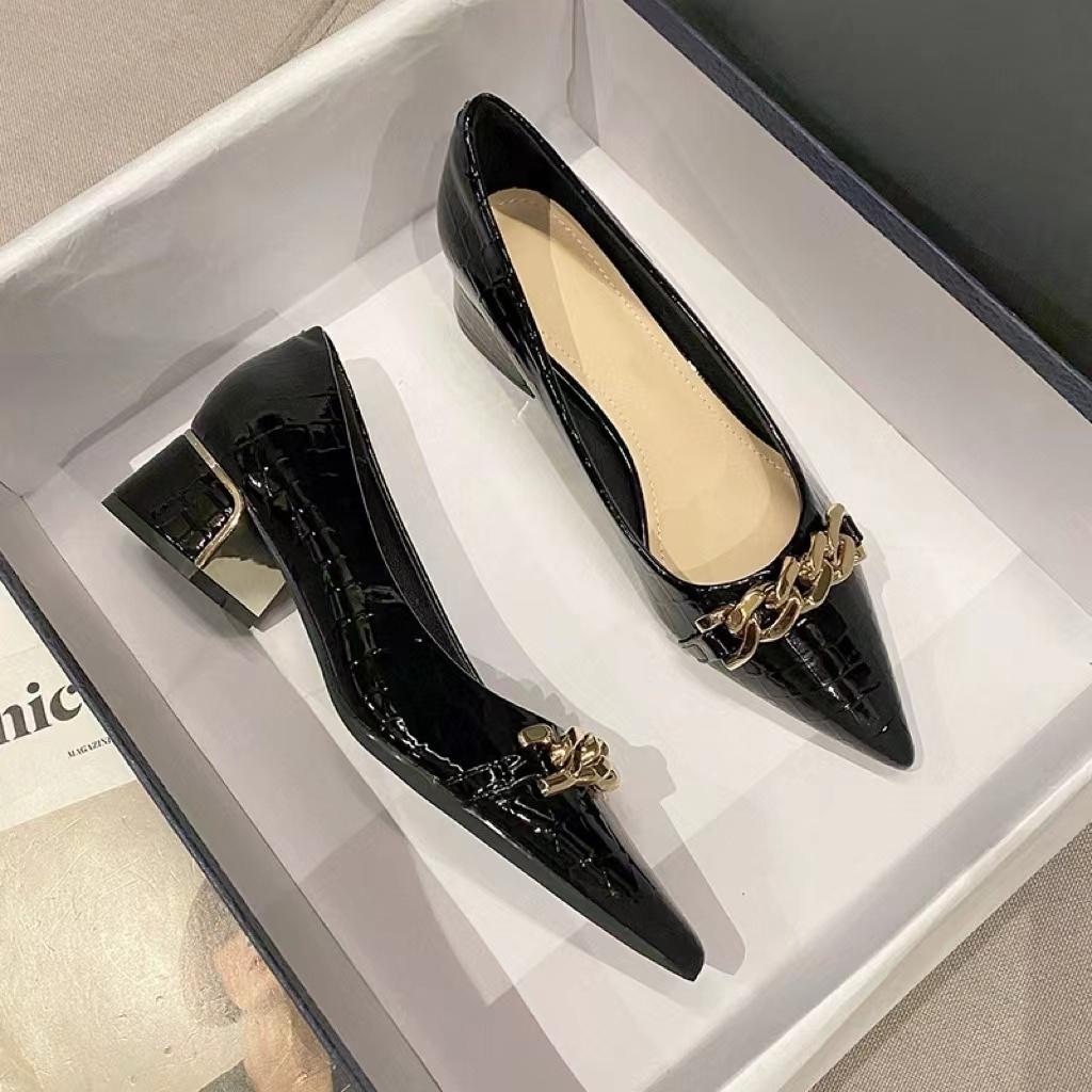 Fashion Women's Summer Footwear Black Shoes for Woman 2025 with Medium Heeled Square Office Pointed Toe Fashion Pumps Spring Mary Jane