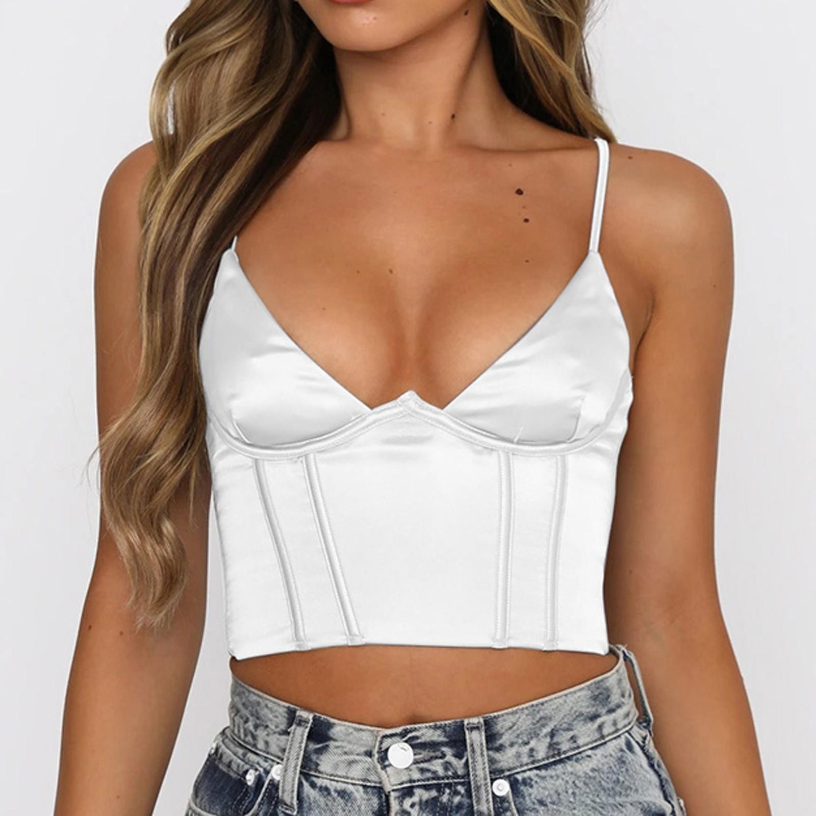 

Укороченные топы для женщин, женская сексуальная майка на бретельках, летняя рубашка без рукавов M белый