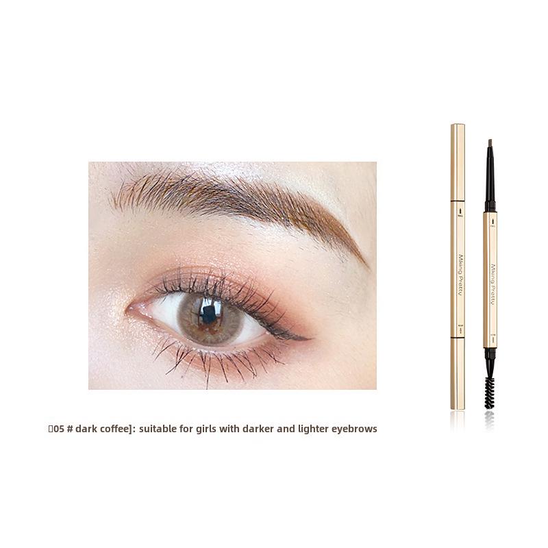 Gold Double-Headed Triangular Eyebrow Pencil: Ultra-Fine, 3D Sketch, Waterproof & Smudge-Proof.