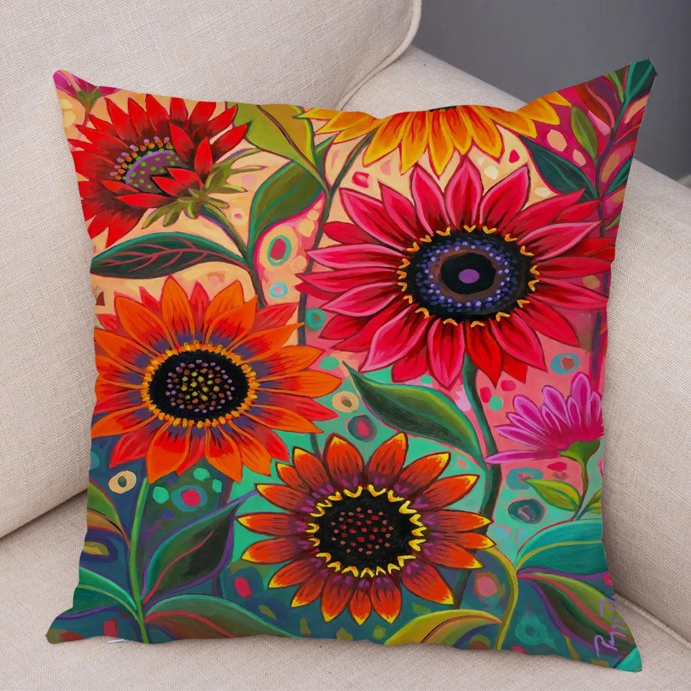 Nordic Watercolor Flower Pillowcase Soft Plush Decor Cartoon Floral Plant Cushion Cover for Sofa Home Children Room Pillow Case
