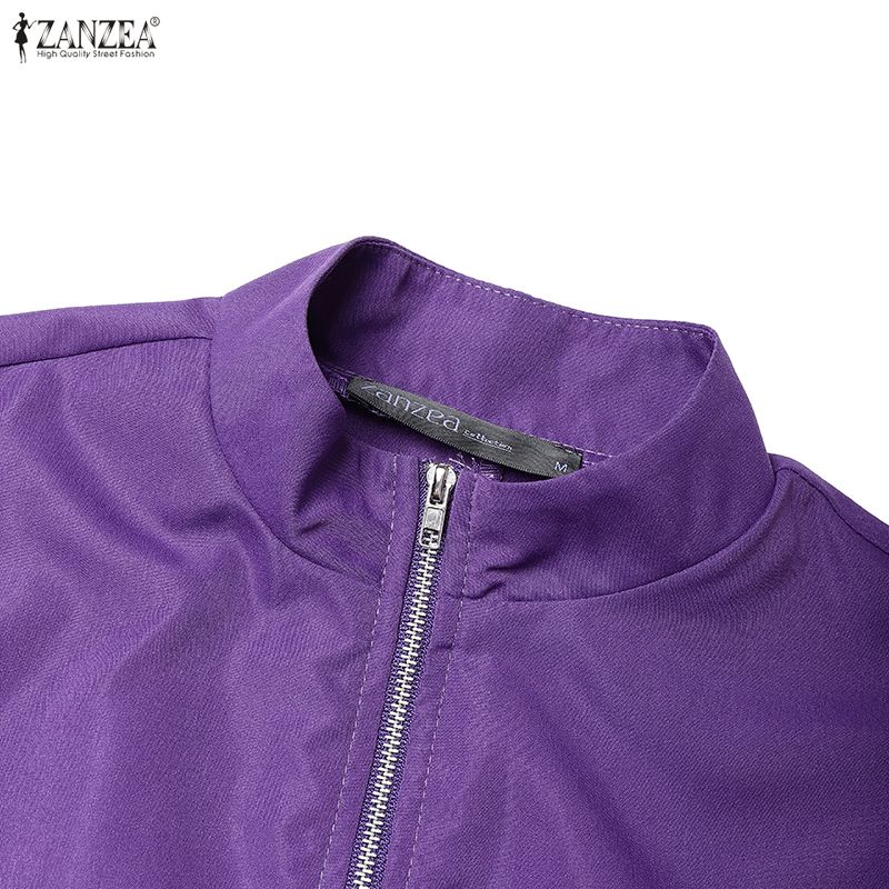 ZANZEA Women Casual Zipper Stand Collar Summer Short Sleeve Dress