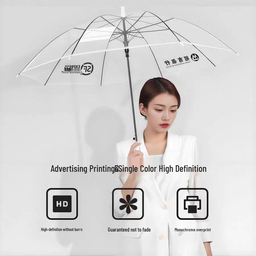 16-Rib Large Transparent Sun Umbrella with Logo Printing Feature
