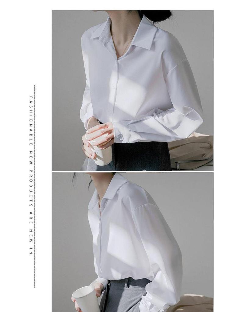 Elegant Loose White Shirt for Women - Spring & Autumn, High-End French Design with a Professional, Slightly Mature Hong Kong Style.