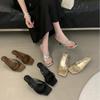Fashion Elegant Square Toe Cross Tied High-heel Slippers Women Summer Sexy Open Toe Slide Sandals Fashion Comfort Brand Designer Shoes