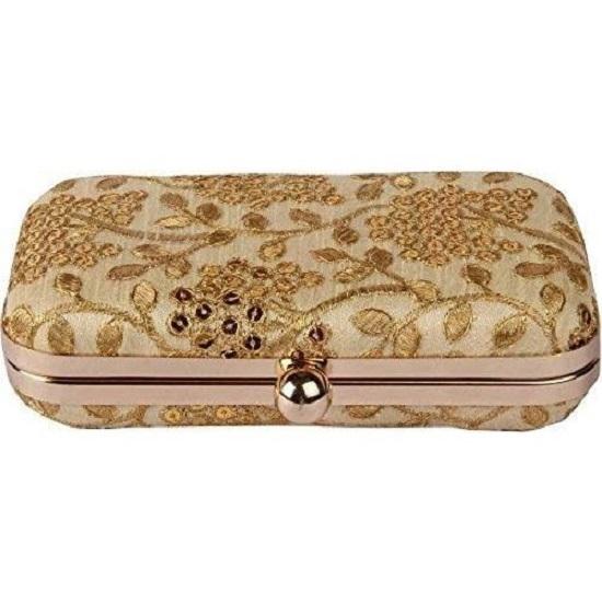 Damen Handarbeit Handbestickte Box Clutch Tasche Geldbörse Für Braut, Freizeit, Hochzeitstasche für Frauen & Mädchen Gold
