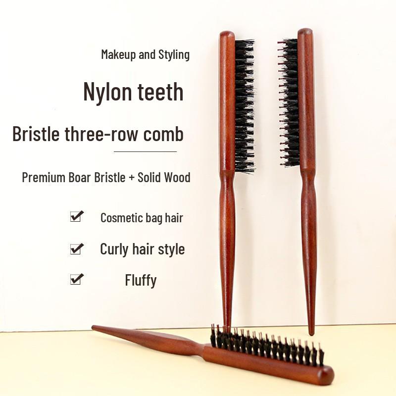 Teasing Comb: Boar Bristle Three-Row, Pointed Tail for Updos & Hairdressing